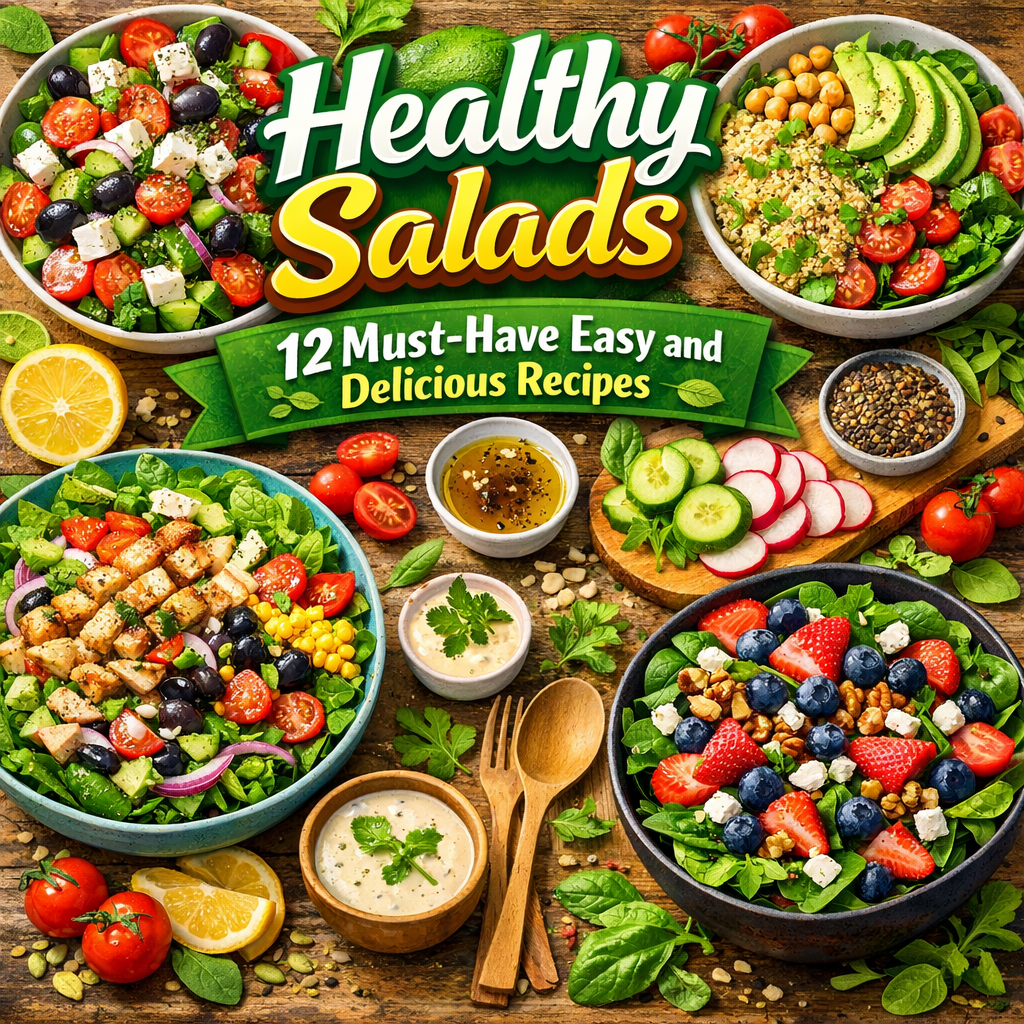 Illustration of Healthy Salads: 12 Must-Have Easy and Delicious Recipes