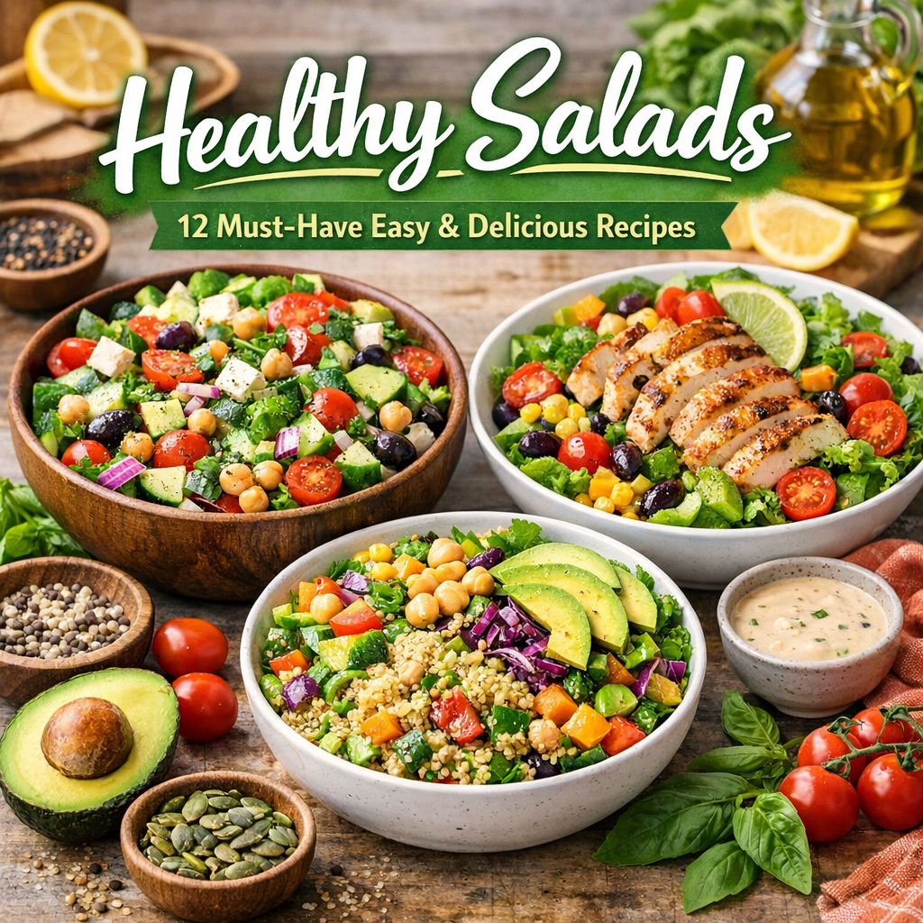 Illustration of Healthy Salads: 12 Must-Have Easy and Delicious Recipes