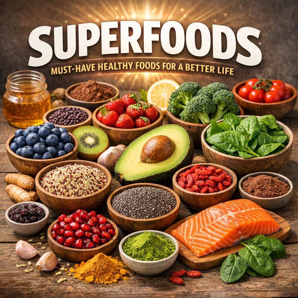 Illustration of Superfoods: Must-Have Healthy Foods for a Better Life