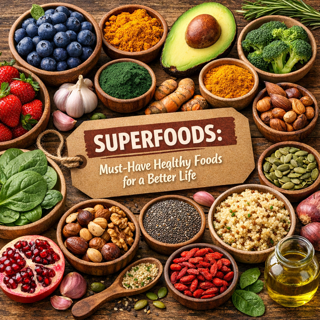 Illustration of Superfoods: Must-Have Healthy Foods for a Better Life